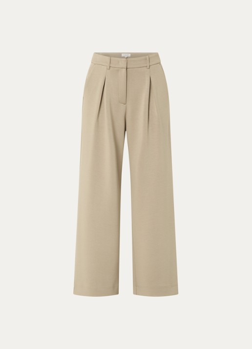Claudia Sträter High waist loose fit pantalon van sweatstof - voorkant 3 zand
