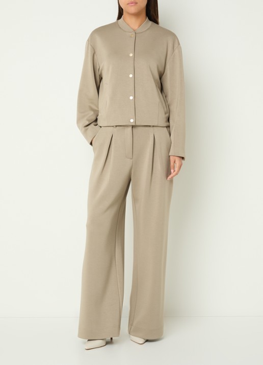 Claudia Sträter High waist loose fit pantalon van sweatstof - voorkant 4 zand