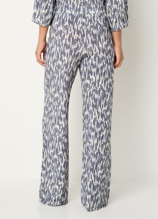 Claudia Sträter High waist straight fit broek met print - achterkant 4 staalblauw