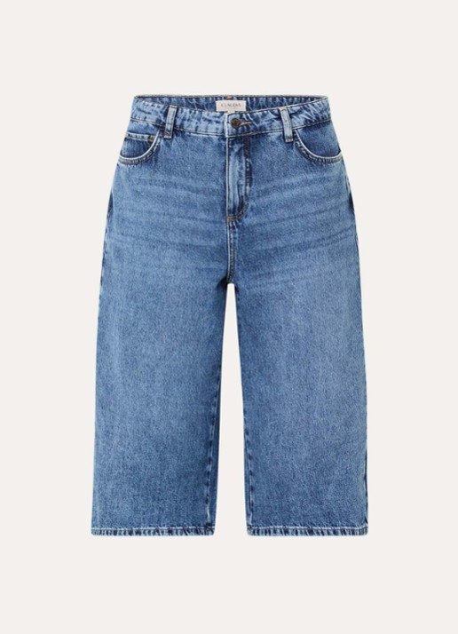 Claudia Sträter High waist straight fit korte broek van denim - voorkant 2 indigo