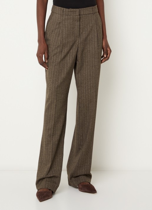 Claudia Sträter High waist straight fit pantalon met krijtstreep en lurex