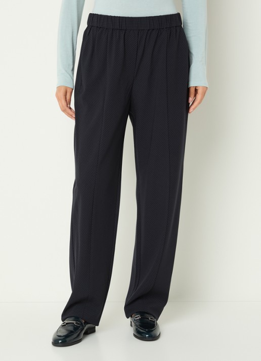 Claudia Sträter High waist straight fit pantalon met krijtstreep - detail donkerblauw