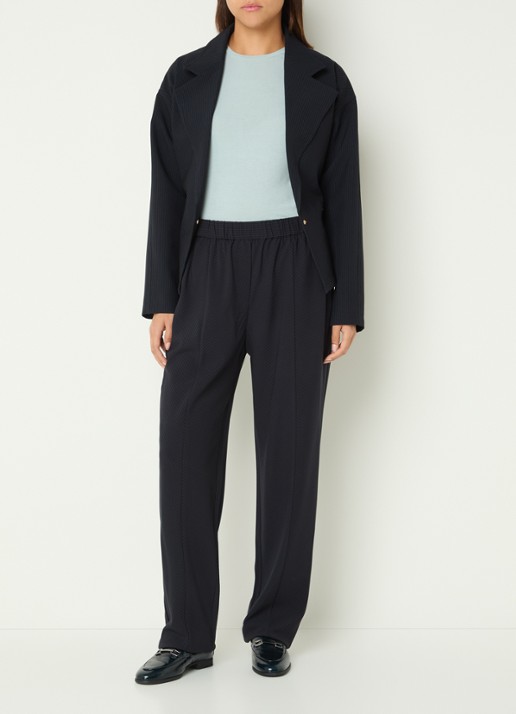 Claudia Sträter High waist straight fit pantalon met krijtstreep - voorkant 3 donkerblauw