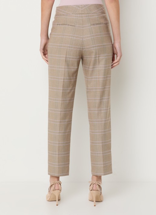 Claudia Sträter High waist straight fit pantalon met pied-de-poule dessin - achterkant 3 lichtbruin