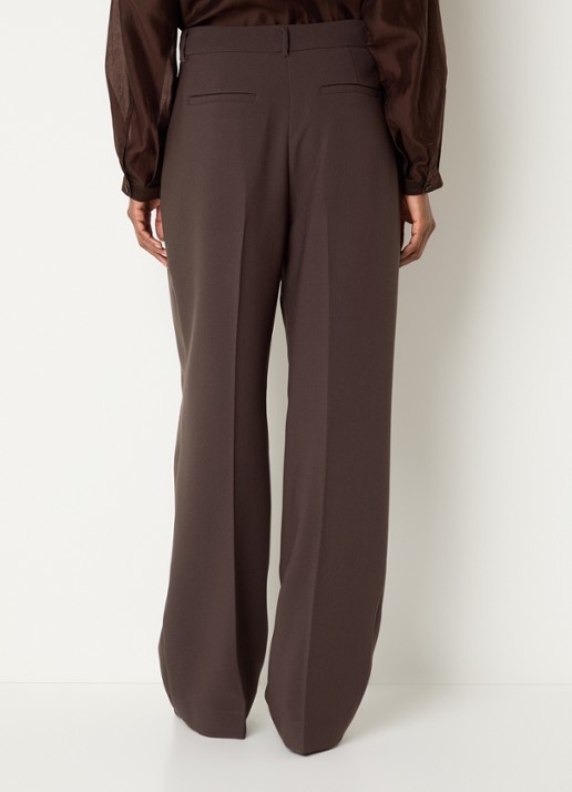Claudia Sträter High waist straight fit pantalon met steekvakken en persplooi - achterkant 4 donkerbruin