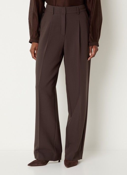 Claudia Sträter High waist straight fit pantalon met steekvakken en persplooi - detail donkerbruin
