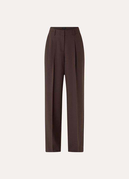 Claudia Sträter High waist straight fit pantalon met steekvakken en persplooi - voorkant 2 donkerbruin