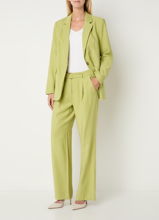 Claudia Sträter High waist straight fit pantalon met steekzakken - voorkant 4 lichtgroen
