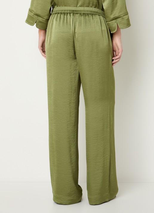 Claudia Sträter High waist straight fit pantalon van satijn met steekzakken - achterkant groen