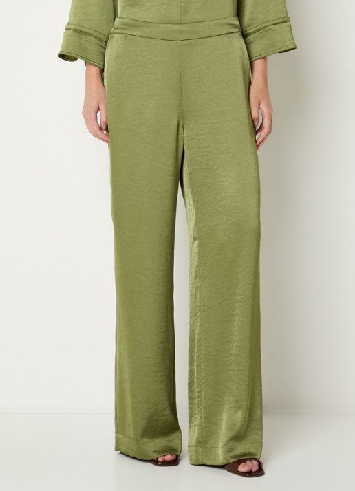 Claudia Sträter High waist straight fit pantalon van satijn met steekzakken - detail 2 groen