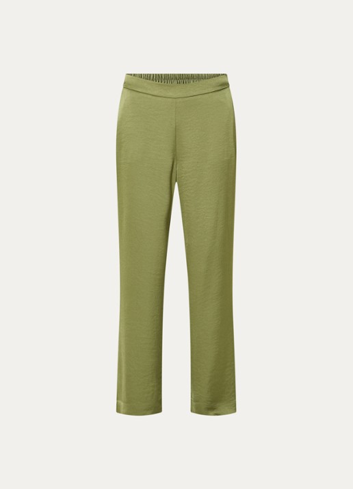 Claudia Sträter High waist straight fit pantalon van satijn met steekzakken - voorkant 3 groen