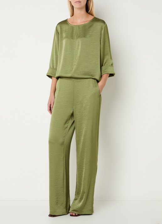 Claudia Sträter High waist straight fit pantalon van satijn met steekzakken - voorkant 4 groen