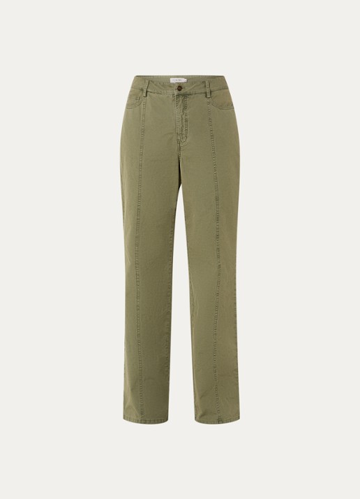 Claudia Sträter High waist straigt leg broek met steekzakken - voorkant legergroen