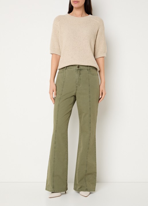 Claudia Sträter High waist straigt leg broek met steekzakken - voorkant 2 legergroen