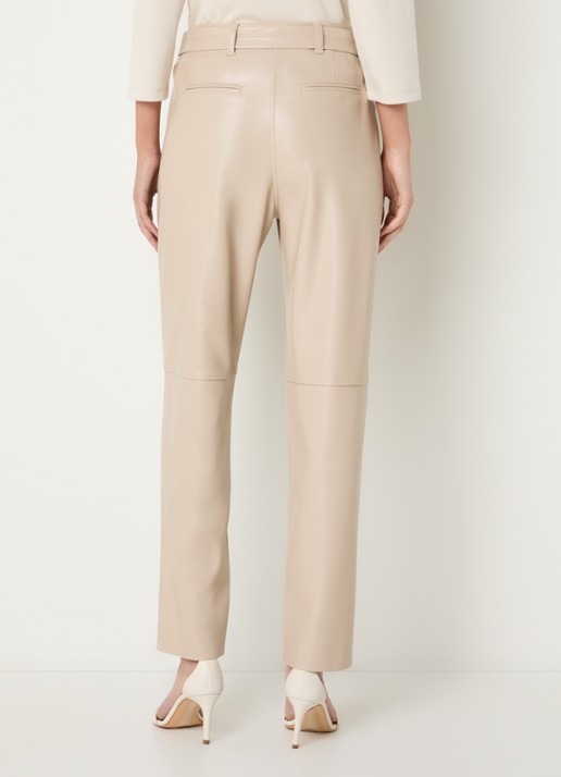 Claudia Sträter High waist tapered fit pantalon van imitatieleer met steekzakken - achterkant 4 beige
