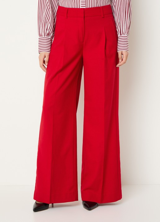 Claudia Sträter High waist wide fit pantalon in wolblend met steekzakken