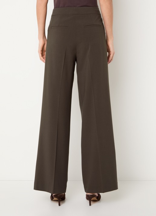 Claudia Sträter High waist wide fit pantalon in wolblend - achterkant donkerbruin