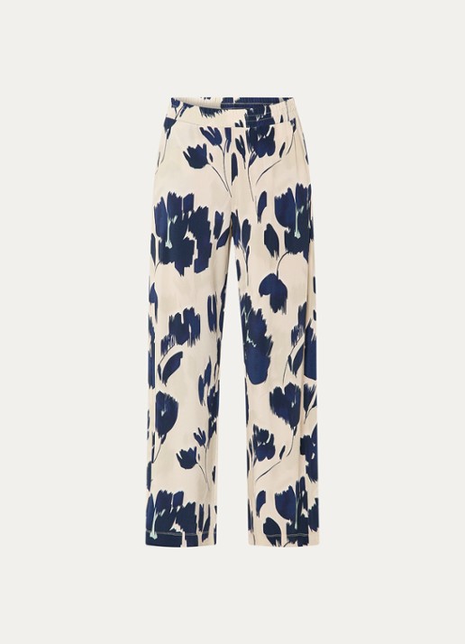Claudia Sträter High waist wide fit pantalon met print en steekzakken - voorkant 3 donkerblauw