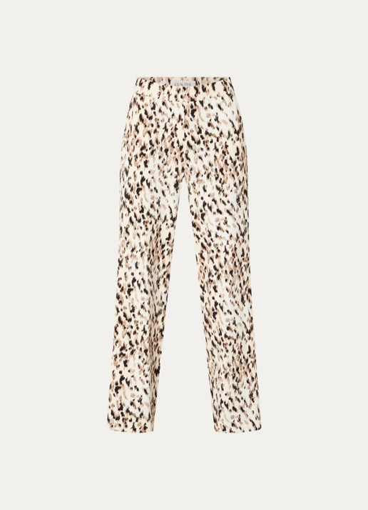 Claudia Sträter High waist wide fit pantalon met print - voorkant beige