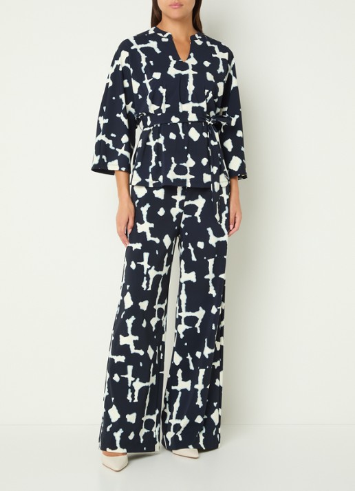 Claudia Sträter High waist wide fit pantalon met print - voorkant 3 donkerblauw