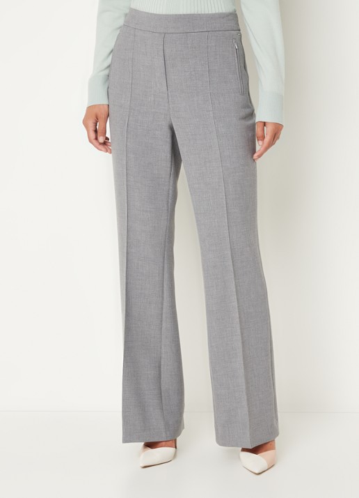 Claudia Sträter High waist wide fit pantalon met ritszakken en persplooi - detail 2 grijs
