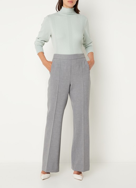 Claudia Sträter High waist wide fit pantalon met ritszakken en persplooi - voorkant 4 grijs