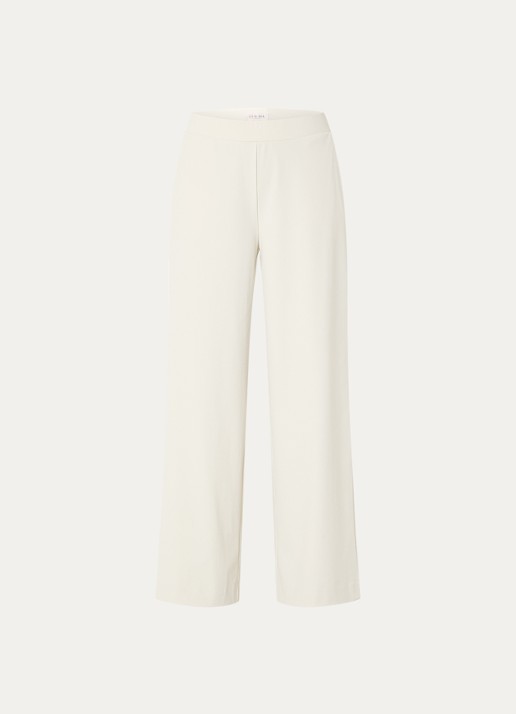 Claudia Sträter High waist wide leg broek van jersey met steekzakken - voorkant 2 gebroken wit