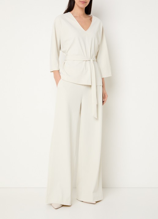 Claudia Sträter High waist wide leg broek van jersey met steekzakken - voorkant 3 gebroken wit