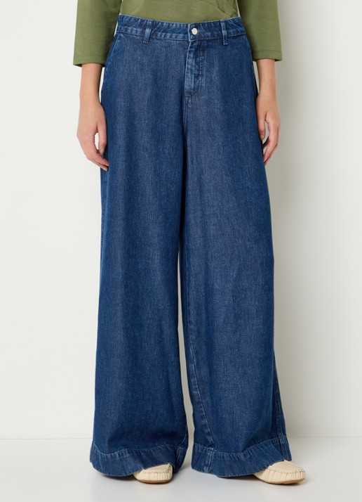 Claudia Sträter High waist wide leg jeans met medium wassing - detail indigo