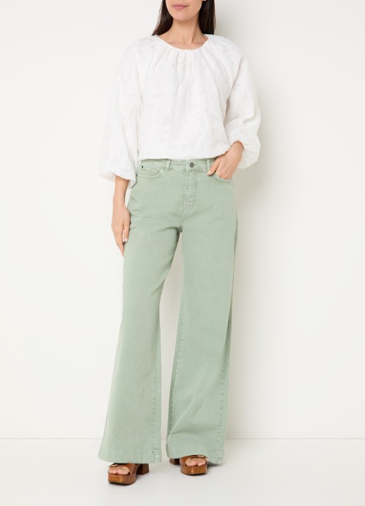 Claudia Sträter High waist wide leg jeans met steekzakken - voorkant 2 lindegroen