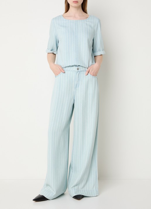 Claudia Sträter High waist wide leg jeans met streepprint - voorkant 4 indigo