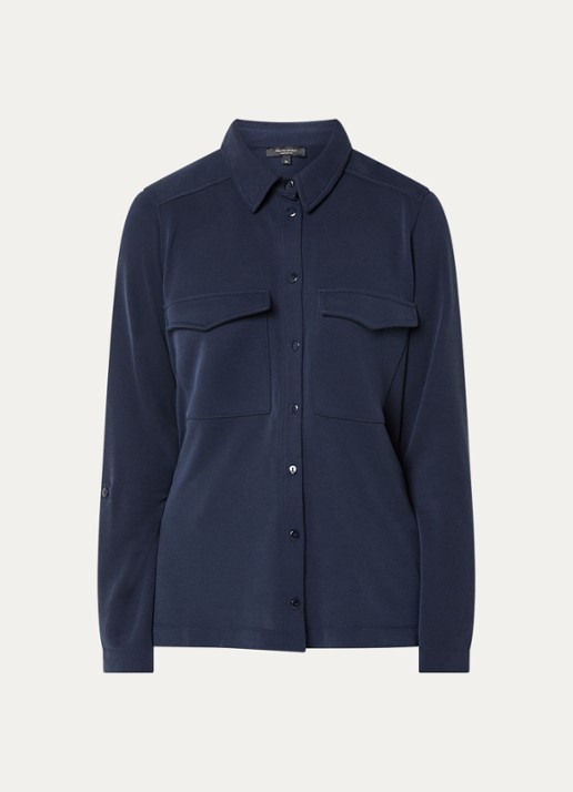 Claudia Sträter Jers blouse met borstzakken - voorkant 3 donkerblauw