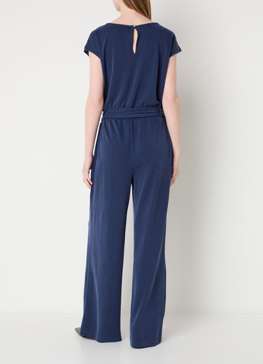Claudia Sträter Jumpsuit met boothals en strikceintuur - achterkant 4 donkerblauw