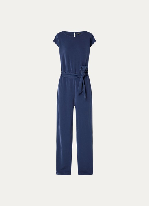 Claudia Sträter Jumpsuit met boothals en strikceintuur - voorkant 2 donkerblauw