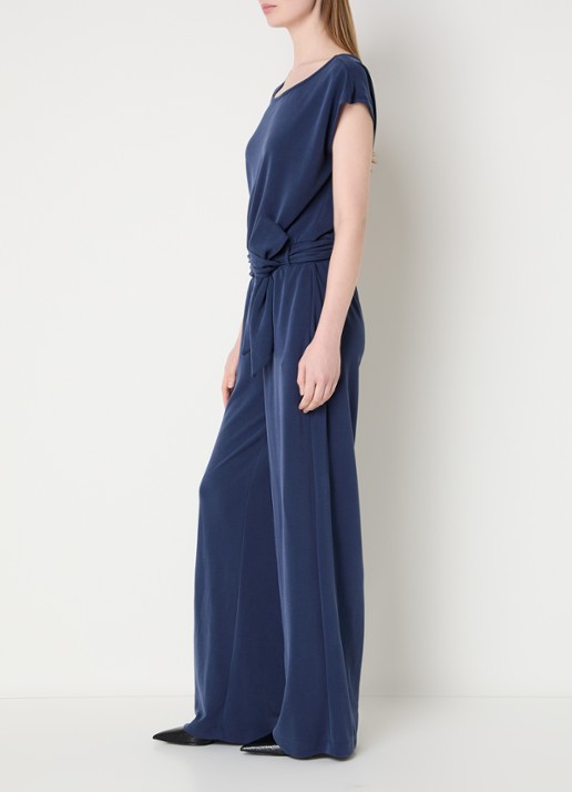 Claudia Sträter Jumpsuit met boothals en strikceintuur - voorkant 3 donkerblauw
