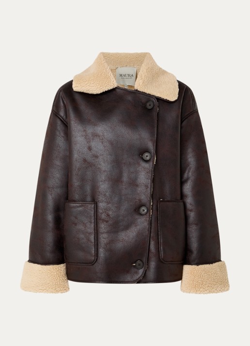 Claudia Sträter Lammy coat met steekzakken - voorkant 2 donkerbruin