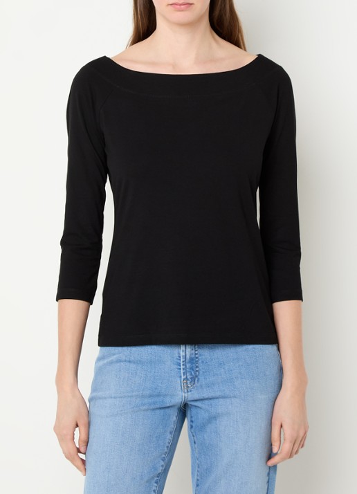 Claudia Sträter Longsleeve met boothals en driekwart mouw - detail 4 zwart
