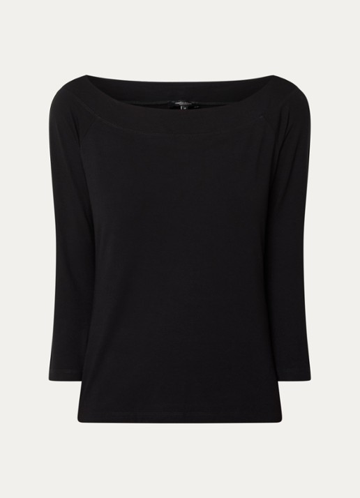 Claudia Sträter Longsleeve met boothals en driekwart mouw - voorkant zwart