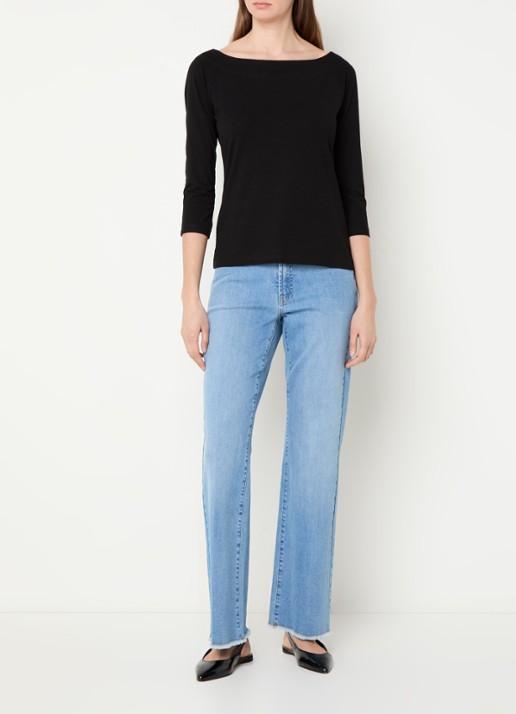Claudia Sträter Longsleeve met boothals en driekwart mouw - voorkant 2 zwart