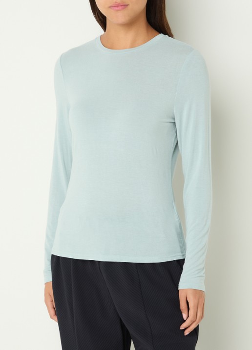 Claudia Sträter Longsleeve van jersey met ronde hals - detail 2 lichtblauw