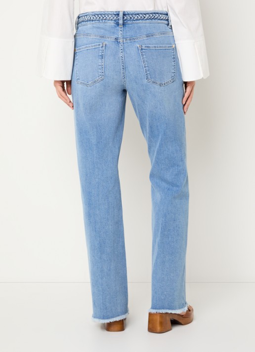 Claudia Sträter Low waist straight leg jeans met lichte wassing - achterkant indigo