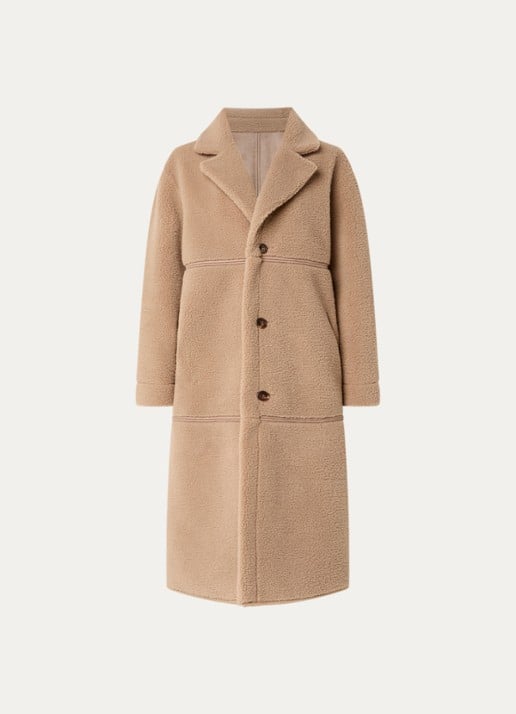 Claudia Sträter Mantel van teddy met steekzakken - voorkant 3 beige