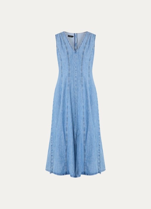 Claudia Sträter Maxi A-lijn jurk van denim - voorkant 2 indigo