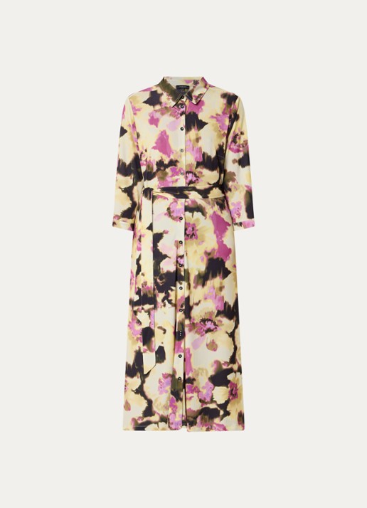 Claudia Sträter Maxi blousejurk met print en strikceintuur - voorkant 2 geel