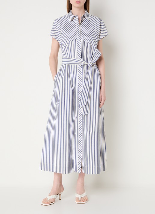 Claudia Sträter Maxi blousejurk met streepprint en strikceintuur