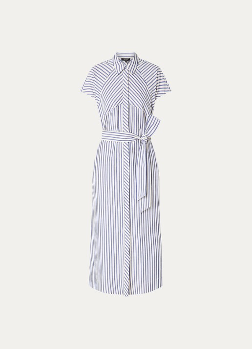 Claudia Sträter Maxi blousejurk met streepprint en strikceintuur - voorkant 3 royalblauw