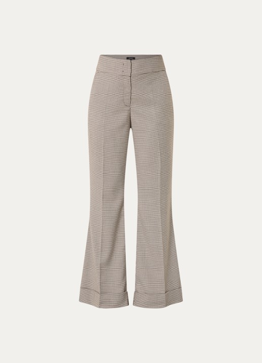 Claudia Sträter Mid waist flared fit pantalon met pied-de-poule dessin - voorkant 3 hazelnootbruin