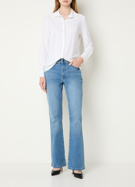 Claudia Sträter Mid waist flared jeans met lichte wassing - voorkant 5 indigo