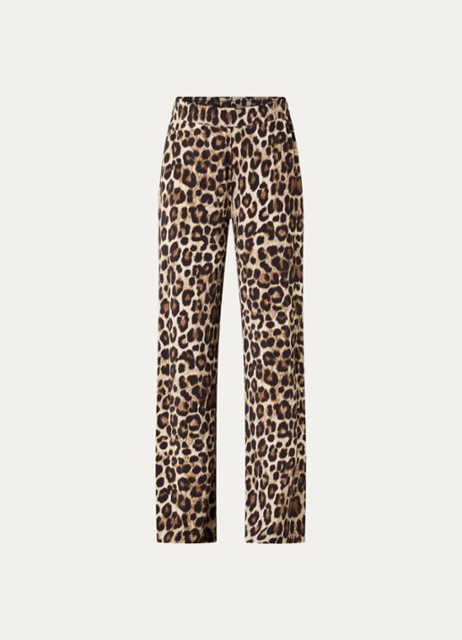 Claudia Sträter Mid waist loose fit broek met steekzakken en panterprint - voorkant camel