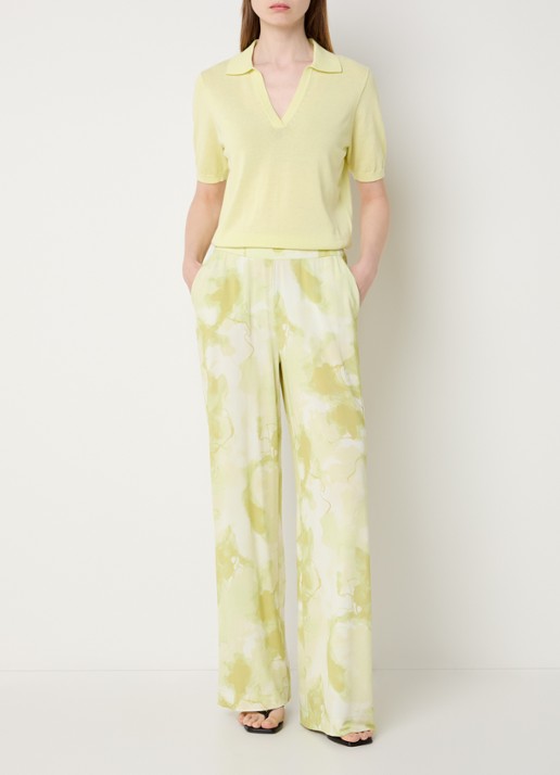 Claudia Sträter Mid waist loose fit broek van jersey met tie-dye dessin - voorkant 3 neongroen